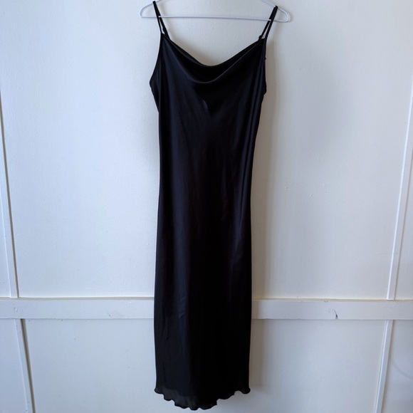 Bebe Slip Dress Size M NWT Satin Black Cowl Neck Lightweight Minimalist Midi NWT - Picture 2 of 9